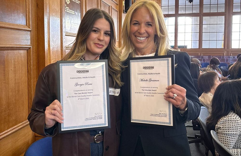 Kisharon Langdon's Georgia Rami (L) & Michelle Grossman (R) both honoured at the Barnet Care Awards